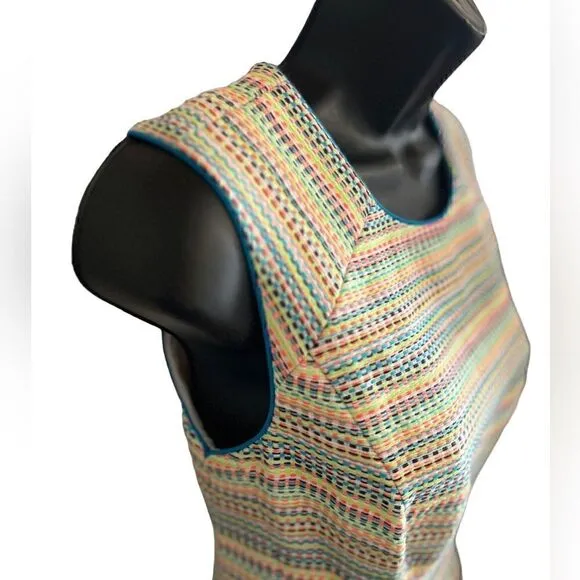 Shoshanna Prism Neon Pleated Fit and Flared Retro Dress