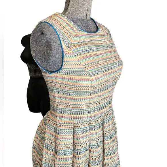 Shoshanna Prism Neon Pleated Fit and Flared Retro Dress