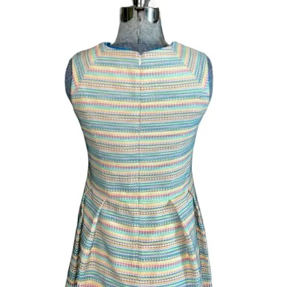 Shoshanna Prism Neon Pleated Fit and Flared Retro Dress