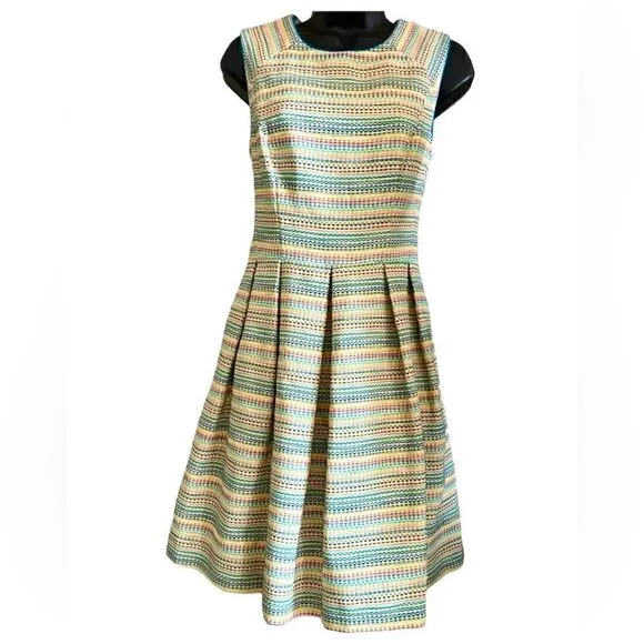 Shoshanna Prism Neon Pleated Fit and Flared Retro Dress