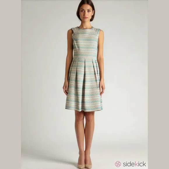 Shoshanna Prism Neon Pleated Fit and Flared Retro Dress