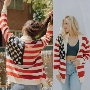 Show Me Your Mumu Zippy Cardigan Sweater American Knit Full Zip American Flag XL