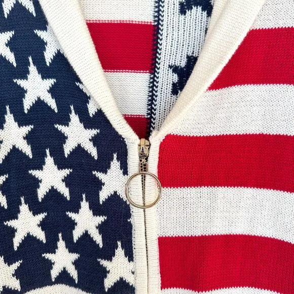Show Me Your Mumu Zippy Cardigan Sweater American Knit Full Zip American Flag XL