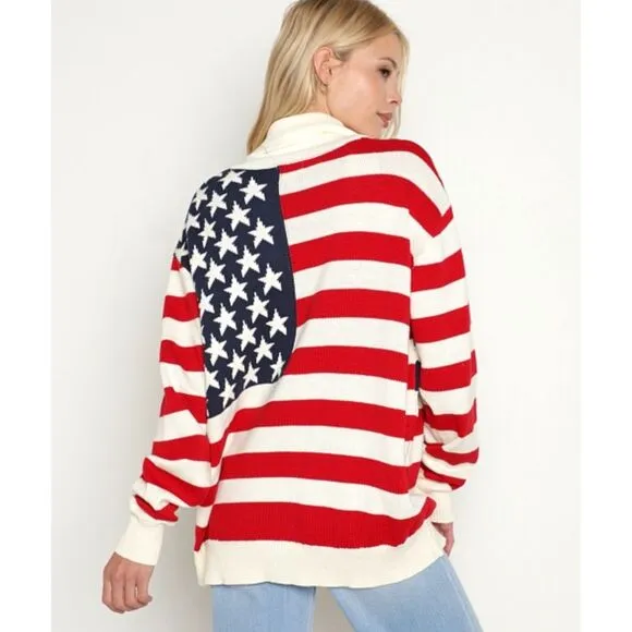 Show Me Your Mumu Zippy Cardigan Sweater American Knit Full Zip American Flag XL