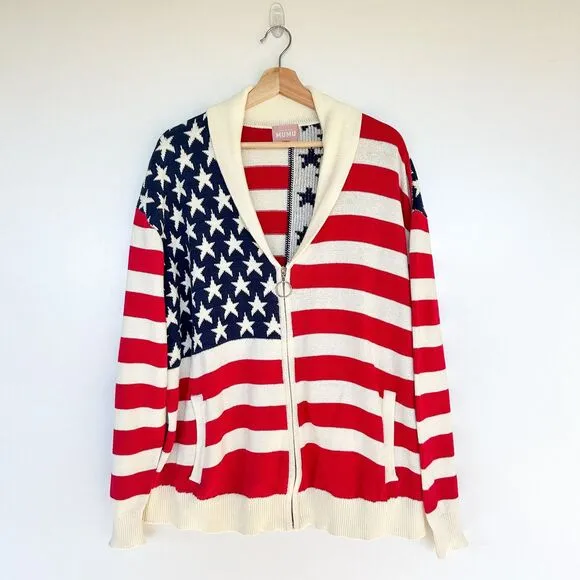 Show Me Your Mumu Zippy Cardigan Sweater American Knit Full Zip American Flag XL