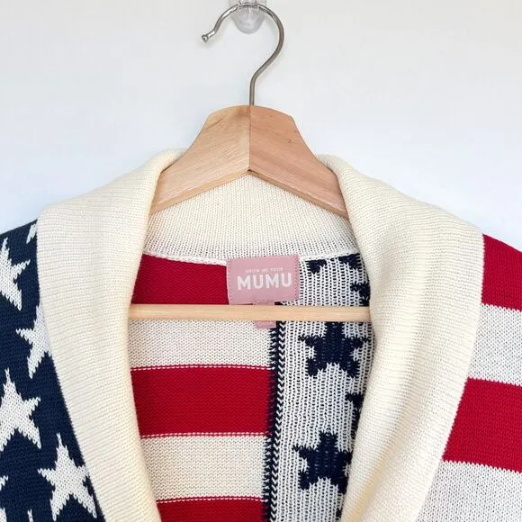 Show Me Your Mumu Zippy Cardigan Sweater American Knit Full Zip American Flag XL