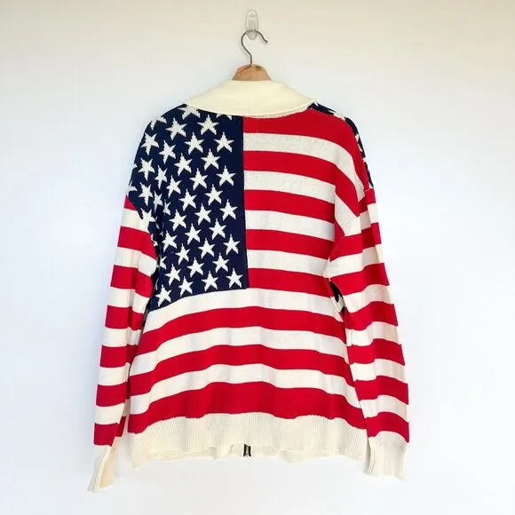 Show Me Your Mumu Zippy Cardigan Sweater American Knit Full Zip American Flag XL