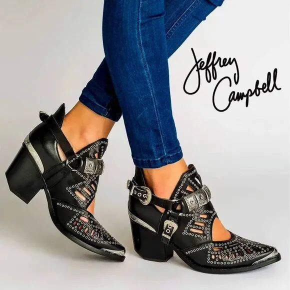 💥SHOWSTOPPER💥JEFFREY CAMPBELL Calhoun 4 Genuine Leather Booties in Black