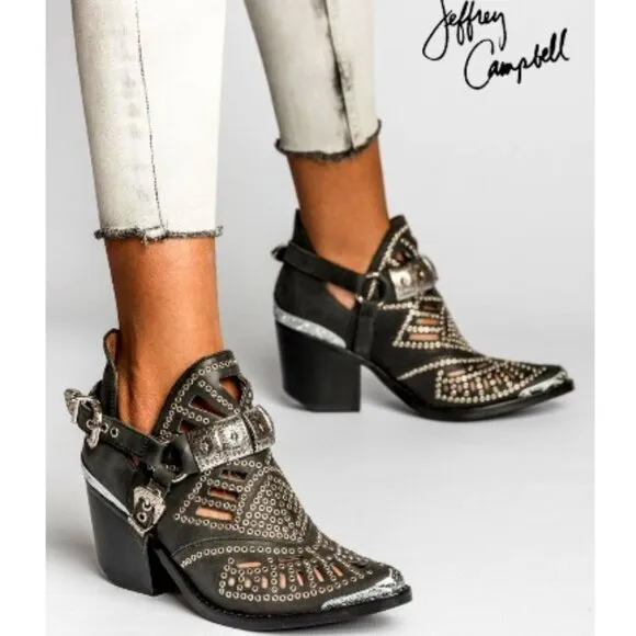 💥SHOWSTOPPER💥JEFFREY CAMPBELL Calhoun 4 Genuine Leather Booties in Black
