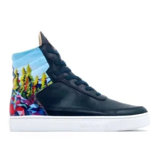 Six Hundred Four Shoes Women's  Blue Print Leather High Top Sneakers Size 7,5