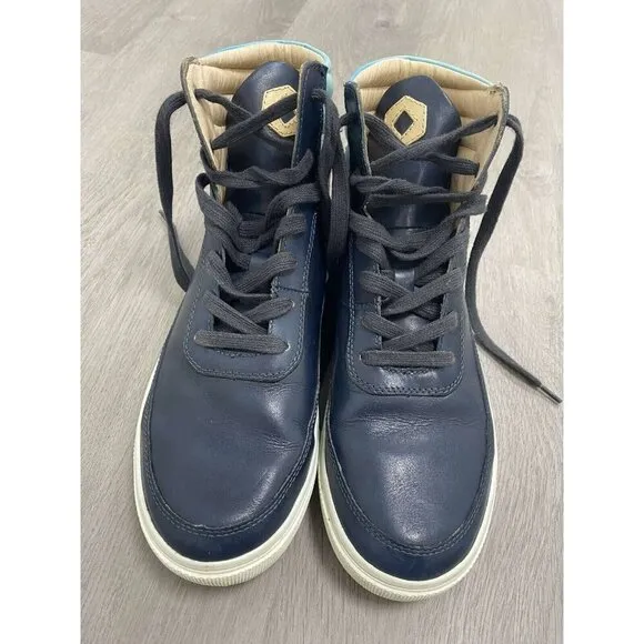 Six Hundred Four Shoes Women's  Blue Print Leather High Top Sneakers Size 7,5