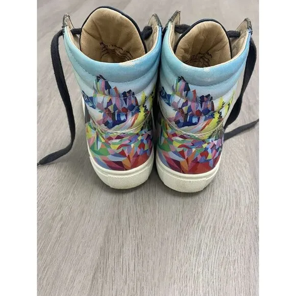 Six Hundred Four Shoes Women's  Blue Print Leather High Top Sneakers Size 7,5