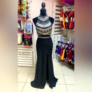 Size 8 Black &amp; Silver Beaded 2 Pc Prim Homecoming Pageant Evening Gown Dress