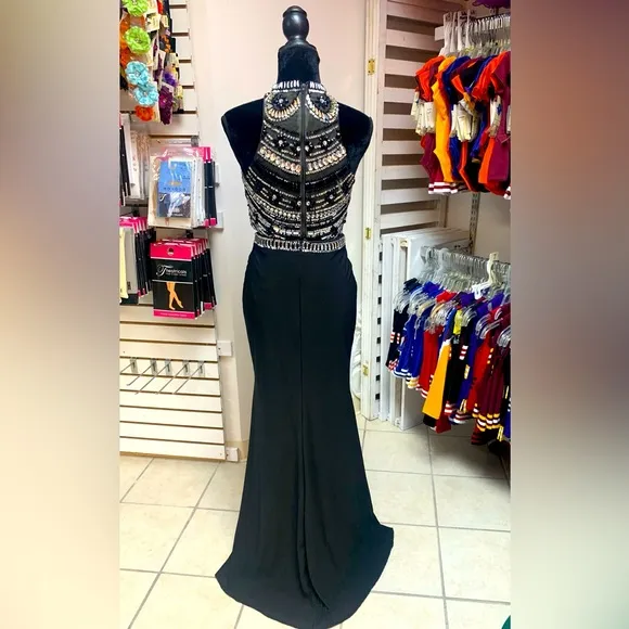 Size 8 Black &amp; Silver Beaded 2 Pc Prim Homecoming Pageant Evening Gown Dress