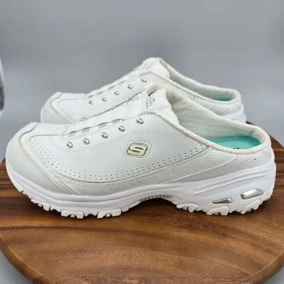 Skechers D Lites Shoes Women's 10 Wide White Slip On Mules Walking Sneakers