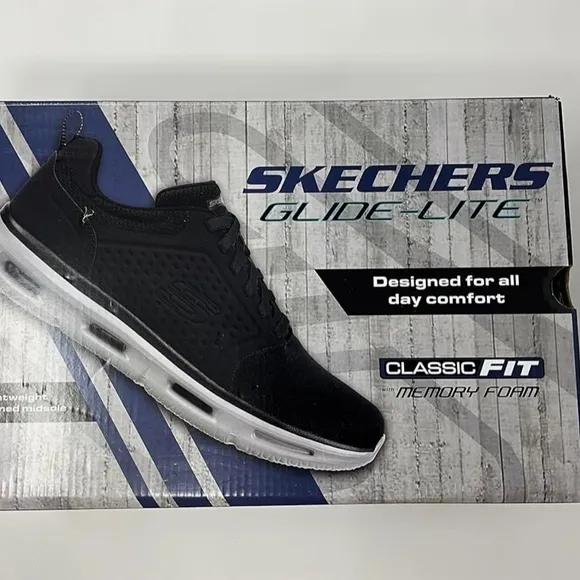 Skechers Glide-Lite Men's Classic Shoes Fit With Memory Foam (Navy, Size 8)