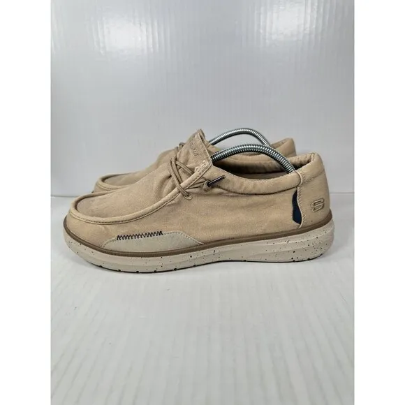 SKECHERS Men's 210608 Morelo Ketch Canvas Slip-On Loafers Taupe Mens Size 10