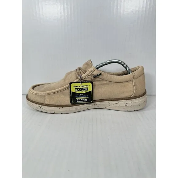 SKECHERS Men's 210608 Morelo Ketch Canvas Slip-On Loafers Taupe Mens Size 10