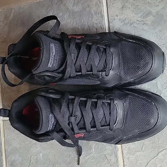 Skechers Men's Black and Red Composite Toe Slip Resistant Work Shoes