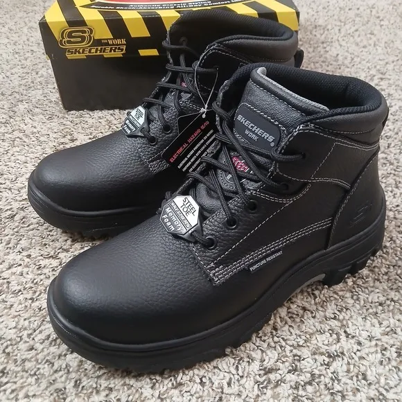 Skechers Mens Burgin- Tarlac Steel Toe Work Boots Size 9 New With Box