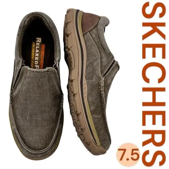 Skechers Men's 7.5 Slip-On Relaxed Fit Expected Avillo Casual Shoes Grey Beige