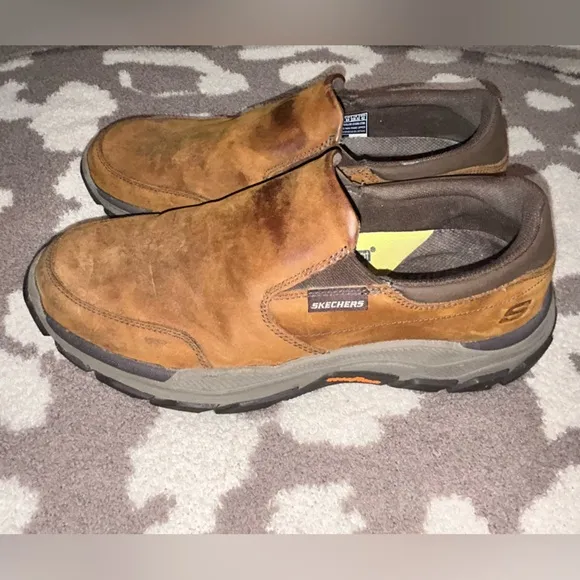 Skechers Respected Calum Slip On Shoes Mens 10.5 Brown Leather Goodyear Rubber