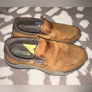 Skechers Respected Calum Slip On Shoes Mens 10.5 Brown Leather Goodyear Rubber
