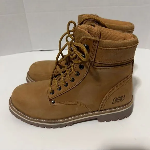 Skechers Womens Brooten Caramel Leather Steel Toe Work  Boots Size 9.5