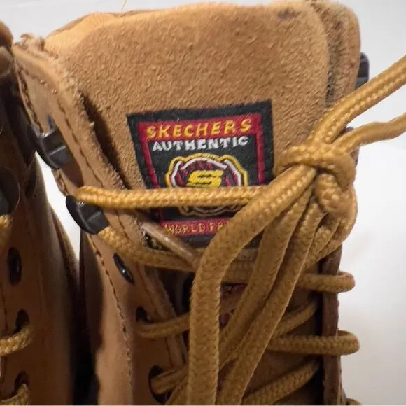 Skechers Womens Brooten Caramel Leather Steel Toe Work  Boots Size 9.5