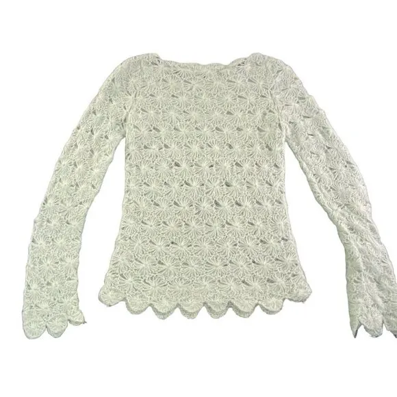 SLEEPING ON SNOW Crochet Snowflake Lightweight Mohair Blend Sweater Green M 16-5