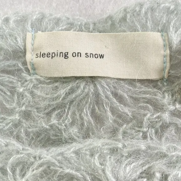 SLEEPING ON SNOW Crochet Snowflake Lightweight Mohair Blend Sweater Green M 16-5