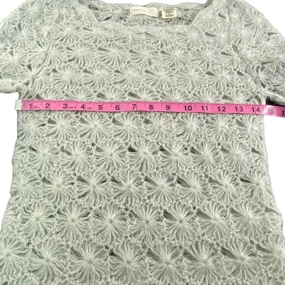 SLEEPING ON SNOW Crochet Snowflake Lightweight Mohair Blend Sweater Green M 16-5