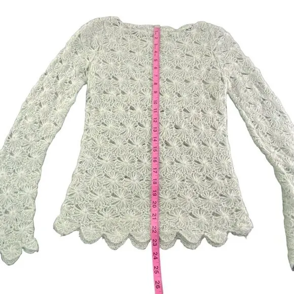 SLEEPING ON SNOW Crochet Snowflake Lightweight Mohair Blend Sweater Green M 16-5