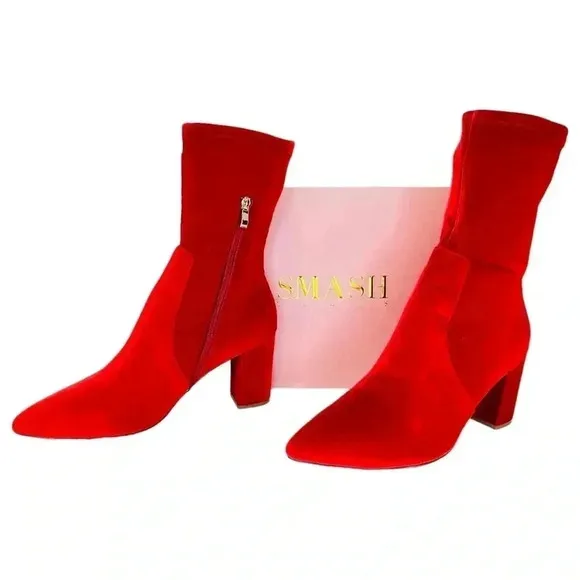SMASH Shoes Rocco Red Velvet Low Calf Womens Sock Booties Size 14M