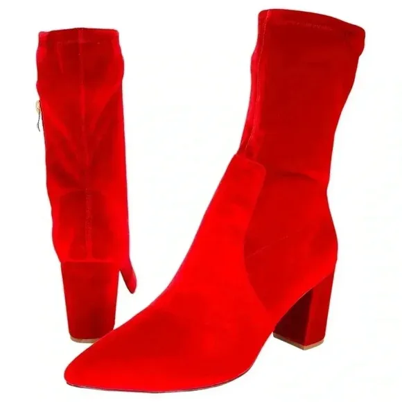 SMASH Shoes Rocco Red Velvet Low Calf Womens Sock Booties Size 14M