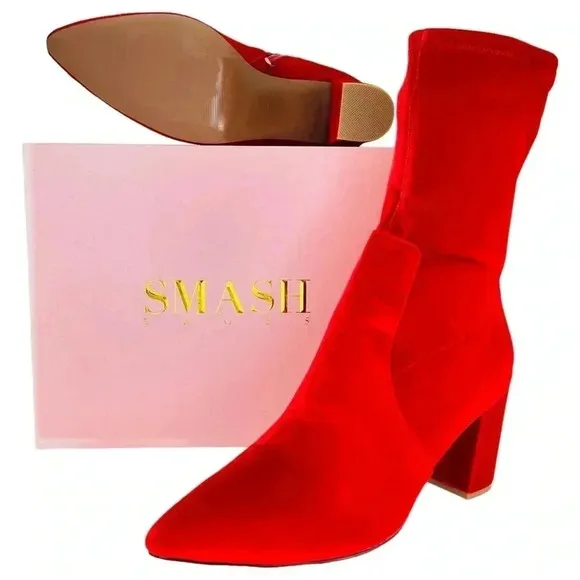 SMASH Shoes Rocco Red Velvet Low Calf Womens Sock Booties Size 14M