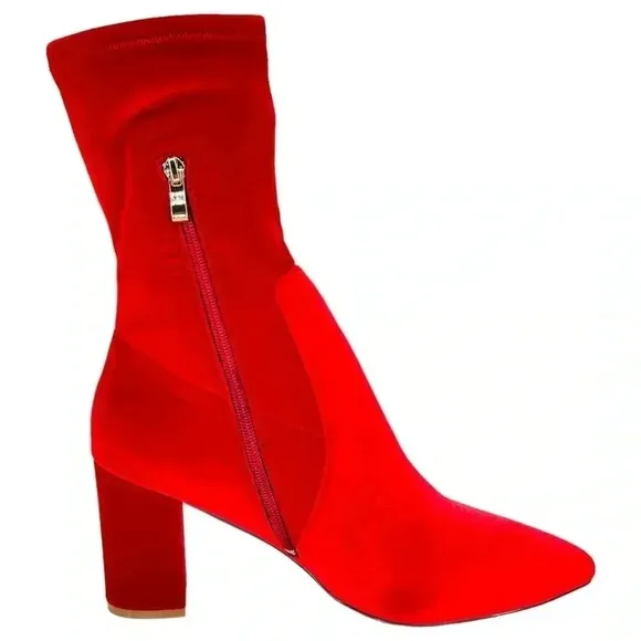 SMASH Shoes Rocco Red Velvet Low Calf Womens Sock Booties Size 14M