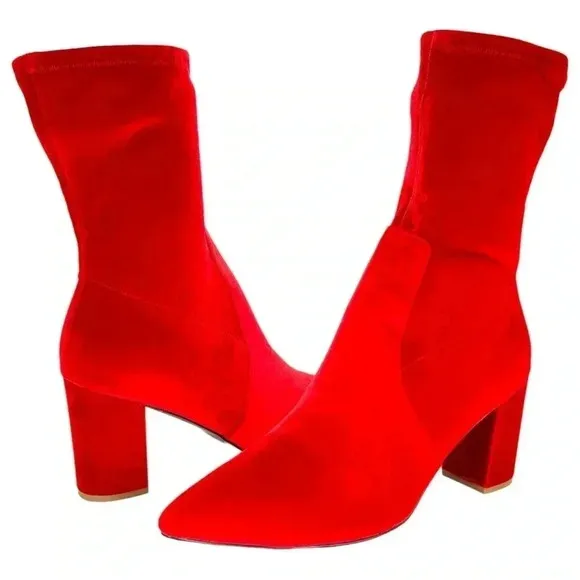 SMASH Shoes Rocco Red Velvet Low Calf Womens Sock Booties Size 14M