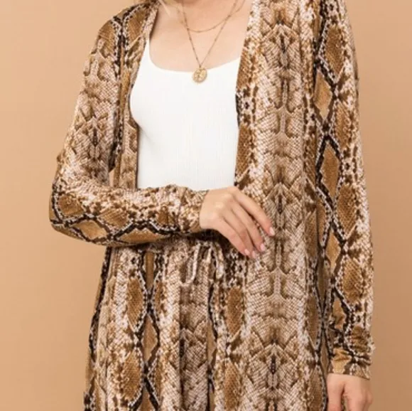 Snake Print Long Cardigan and Shorts Set