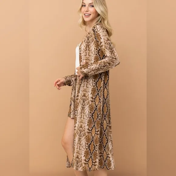 Snake Print Long Cardigan and Shorts Set