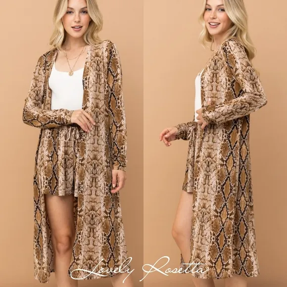 Snake Print Long Cardigan and Shorts Set
