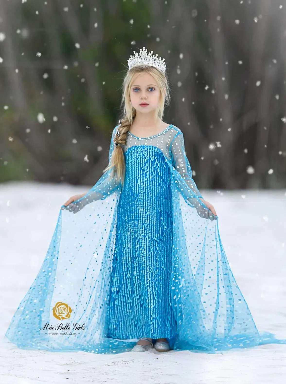 Snow Queen Dazzle Gown with Train Costume Set