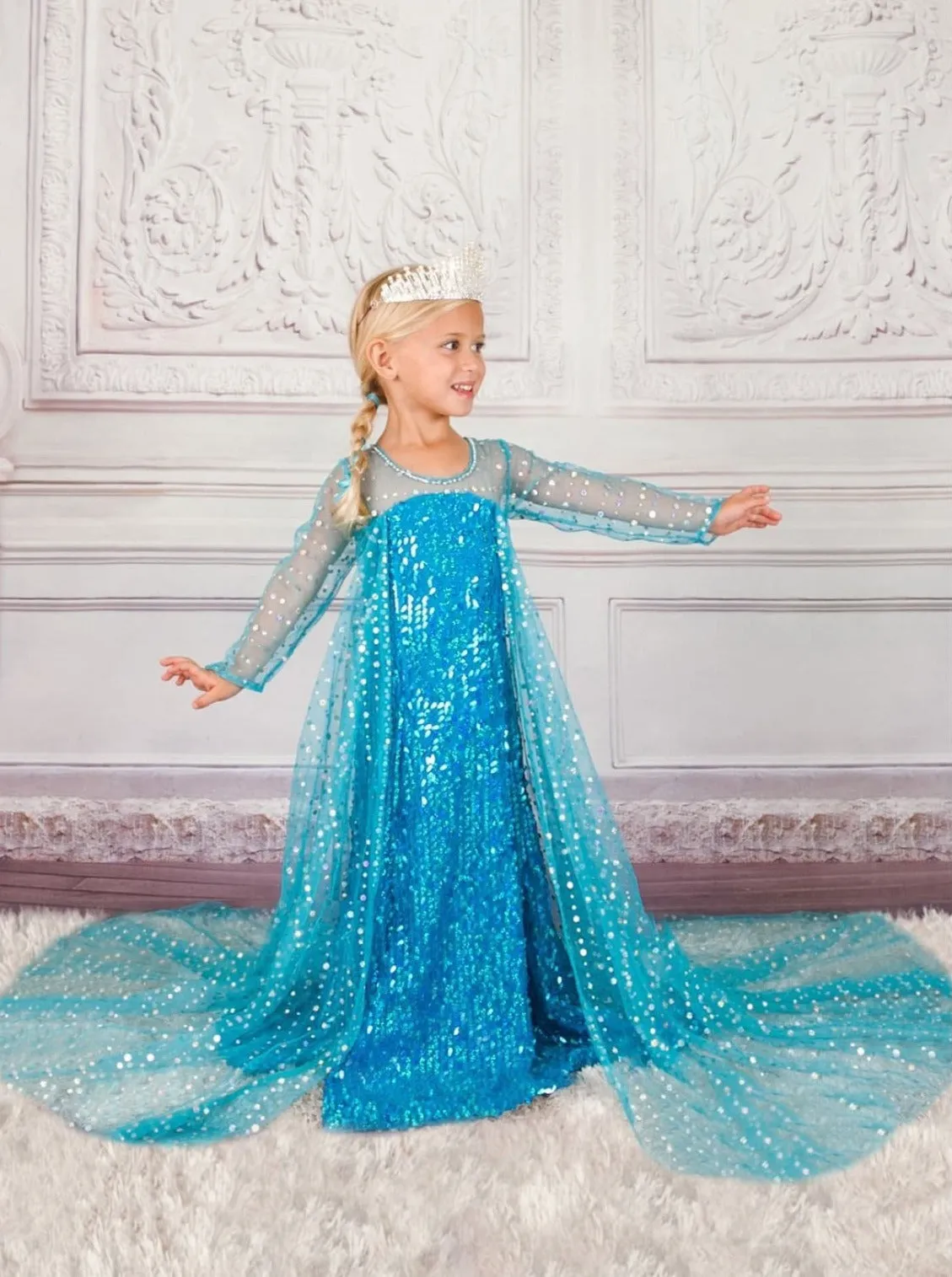 Snow Queen Dazzle Gown with Train Costume Set