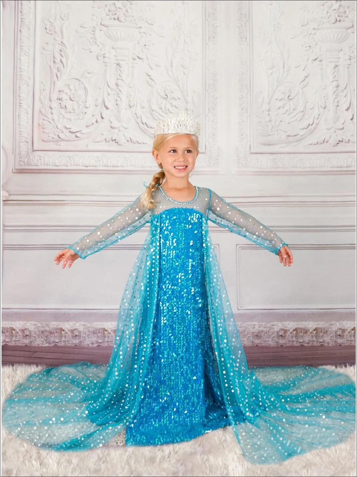 Snow Queen Dazzle Gown with Train Costume Set