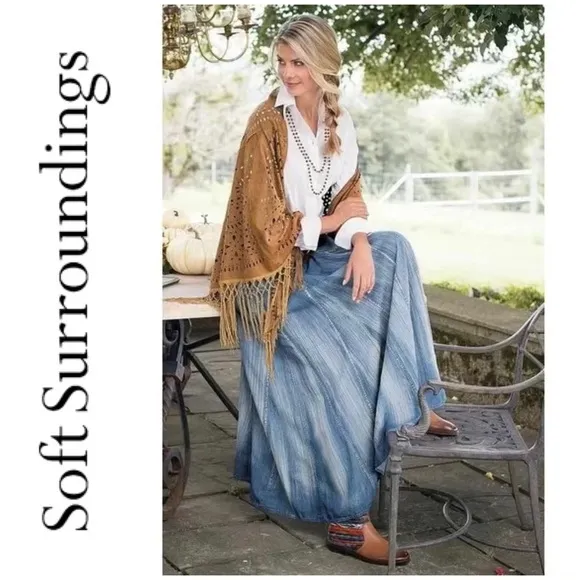 Soft Surroundings, Silverton Crinkled Chambray Broomstick Maxi Skirt