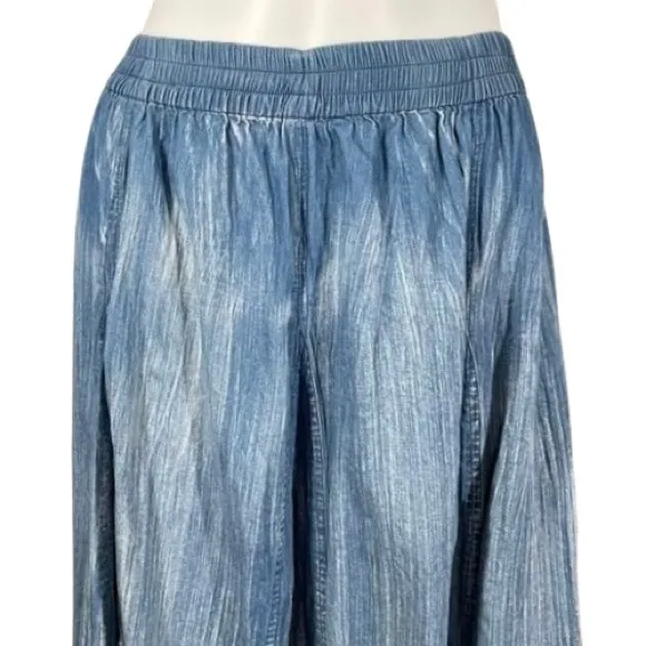 Soft Surroundings, Silverton Crinkled Chambray Broomstick Maxi Skirt