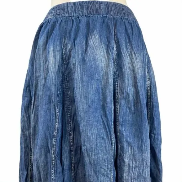 Soft Surroundings, Silverton Crinkled Chambray Broomstick Maxi Skirt