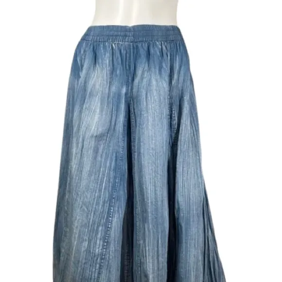 Soft Surroundings, Silverton Crinkled Chambray Broomstick Maxi Skirt