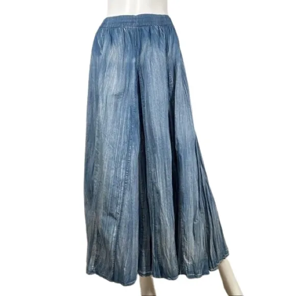Soft Surroundings, Silverton Crinkled Chambray Broomstick Maxi Skirt