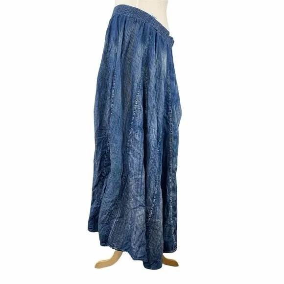 Soft Surroundings, Silverton Crinkled Chambray Broomstick Maxi Skirt